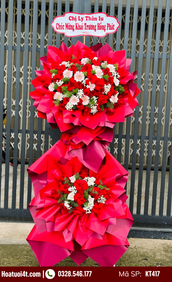 Kệ hoa khai trương tông đỏ hồng